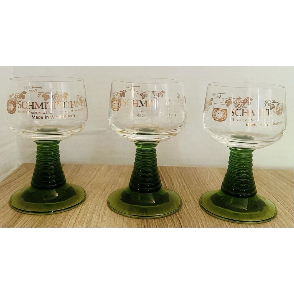 3 Schmitt Sohne Roemer Glasses Beehive Gold Etching Green Stem